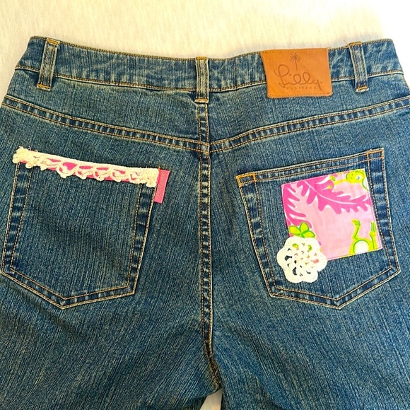 Lilly Pulitzer Patch Work Beaded Floral Denim Jeans Like New Rare Women’s Size 6 - Picture 2 of 15